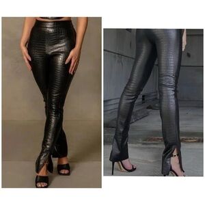 MESHKI Annabelle High Waisted Croc Faux Leather Skinny Pants – Black – XXS – NWT